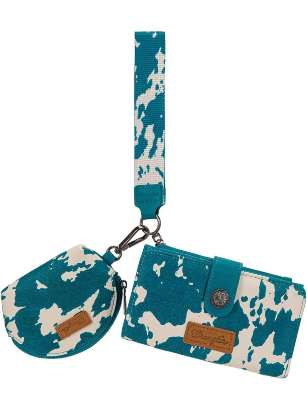 Western Cow Print Dual Pouch Wristlet Keychain Wallet for Women - Stylish